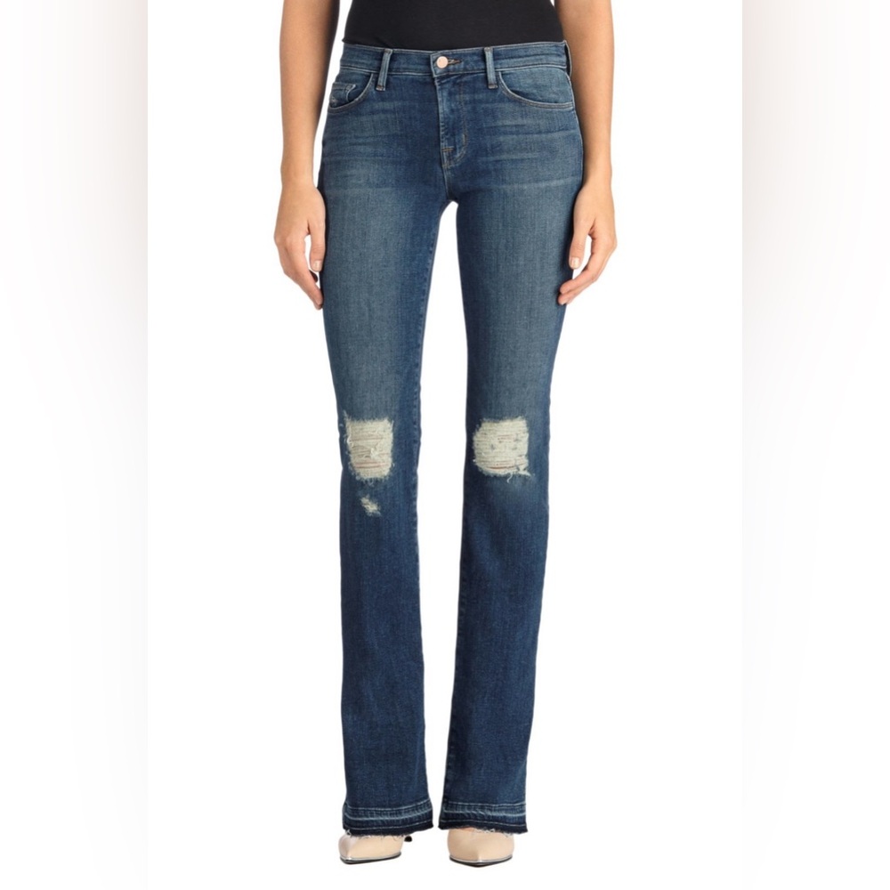 J Brand Brya Distressed Dark Blue Boot Cut Mid Rise Jeans